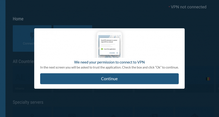 Fire TV VPN permission screen