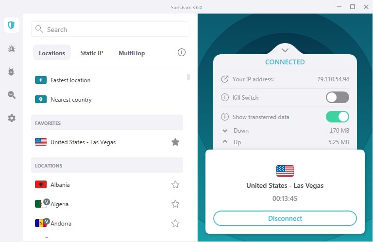 Surfshark desktop interface